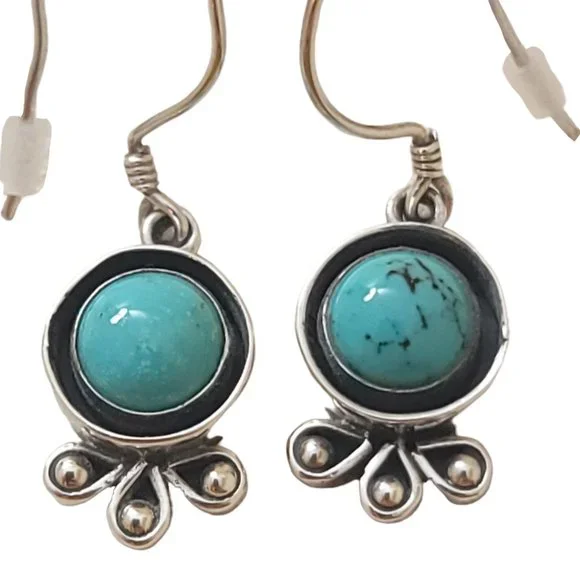 Turquoise Sterling Silver Dangle Earrings Drop Semi Precious Stone Gem December - Picture 11 of 13